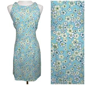 Vintage California Concepts Floral Mini Dress Women 9 Blue Green Mod Retro Y2K